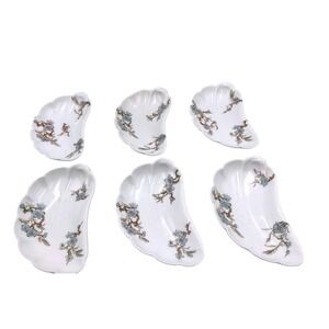 Antique 1880s Haviland Limoges France Scalloped Dish oyster plates Blue Set of 6